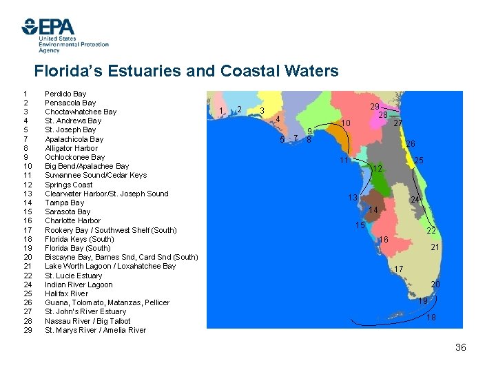 Florida’s Estuaries and Coastal Waters 1 2 3 4 5 7 8 9 10