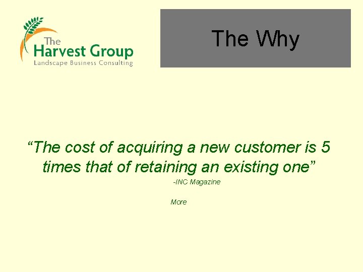 The Why “The cost of acquiring a new customer is 5 times that of