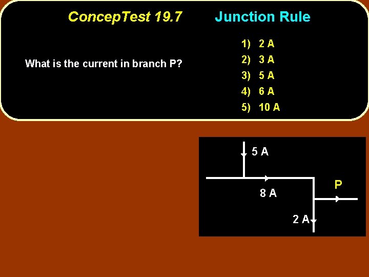 Concep. Test 19. 7 Junction Rule 1) 2 A What is the current in