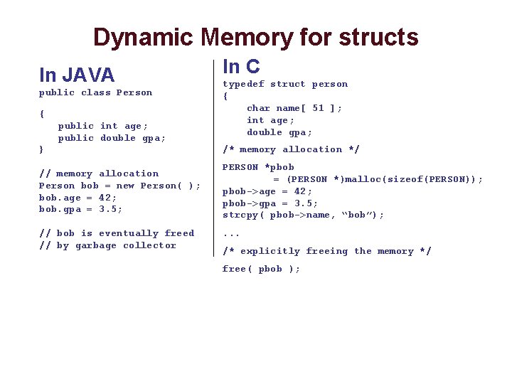 Dynamic Memory for structs In JAVA public class Person { public int age; public
