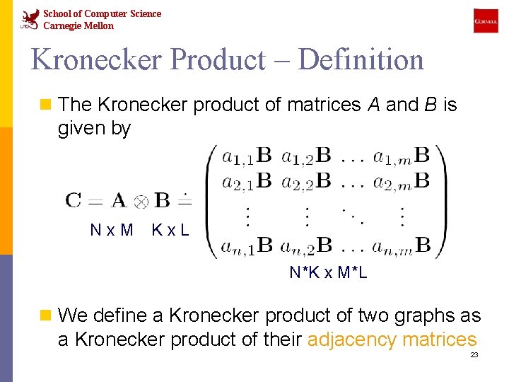 School of Computer Science Carnegie Mellon Kronecker Product – Definition n The Kronecker product