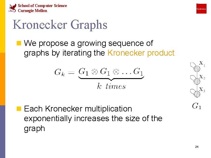 School of Computer Science Carnegie Mellon Kronecker Graphs n We propose a growing sequence