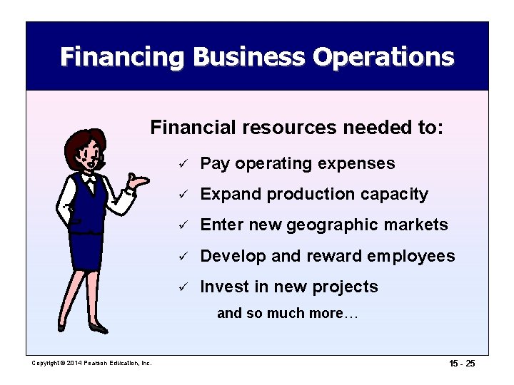 Financing Business Operations Financial resources needed to: ü Pay operating expenses ü Expand production Financing Business Operations Financial resources needed to: ü Pay operating expenses ü Expand production