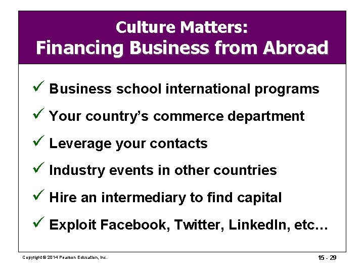 Culture Matters: Financing Business from Abroad ü Business school international programs ü Your country’s Culture Matters: Financing Business from Abroad ü Business school international programs ü Your country’s