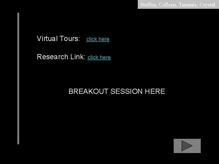 Steffen, Colleen, Tammie, Crystal Virtual Tours: click here Research Link: click here BREAKOUT SESSION