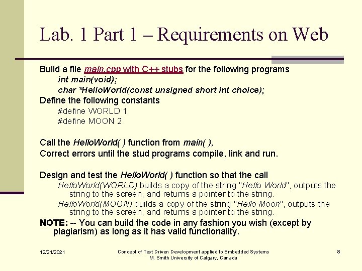 Lab. 1 Part 1 – Requirements on Web Build a file main. cpp with