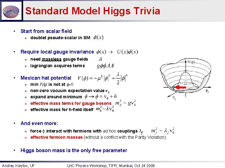 Standard Model Higgs Trivia • Start from scalar field ○ • Require local gauge