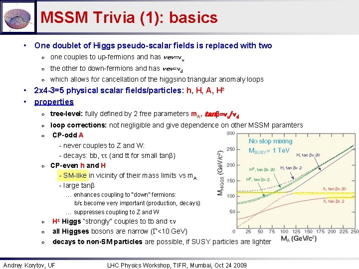 MSSM Trivia (1): basics • One doublet of Higgs pseudo-scalar fields is replaced with