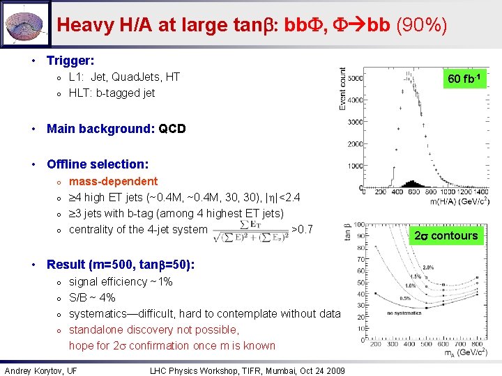 Heavy H/A at large tanb: bb. F, F bb (90%) • Trigger: ○ ○