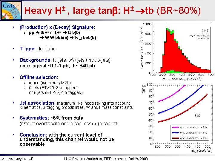 Heavy H± , large tanb: H± tb (BR~80%) • (Production) x (Decay) Signature: ○