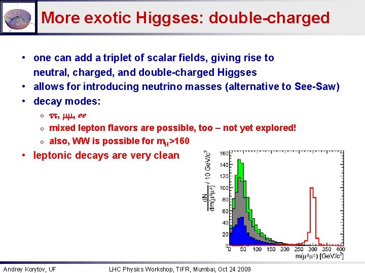 More exotic Higgses: double-charged • one can add a triplet of scalar fields, giving