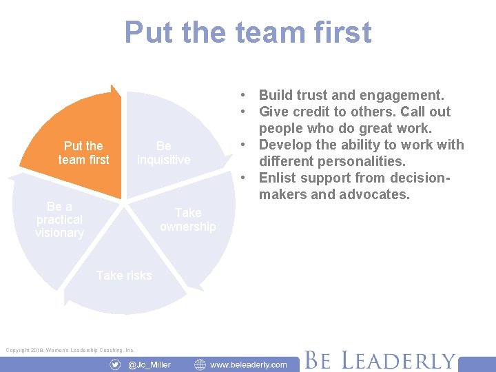 Put the team first Be inquisitive Be a practical visionary Take ownership Take risks