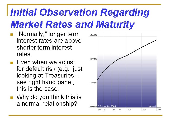 Initial Observation Regarding Market Rates and Maturity n n n “Normally, ” longer term