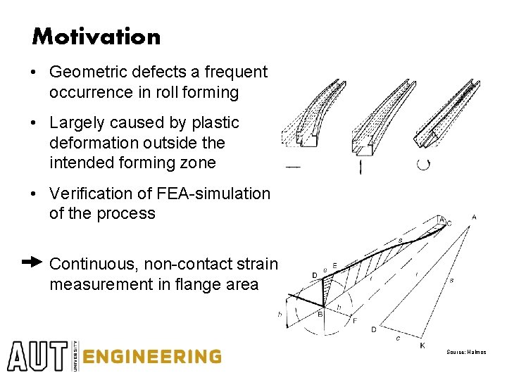 Motivation • Geometric defects a frequent occurrence in roll forming • Largely caused by