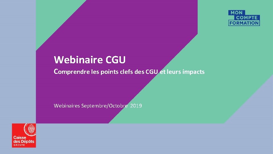 Webinaire CGU Comprendre les points clefs des CGU et leurs impacts Webinaires Septembre/Octobre 2019