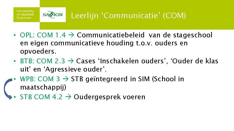 Leerlijn ‘Communicatie’ (COM) • OPL: COM 1. 4 Communicatiebeleid van de stageschool en eigen