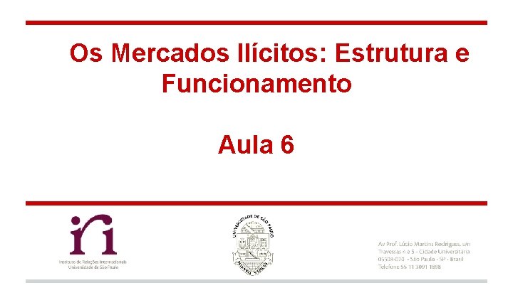 Os Mercados Ilícitos: Estrutura e Funcionamento Aula 6 