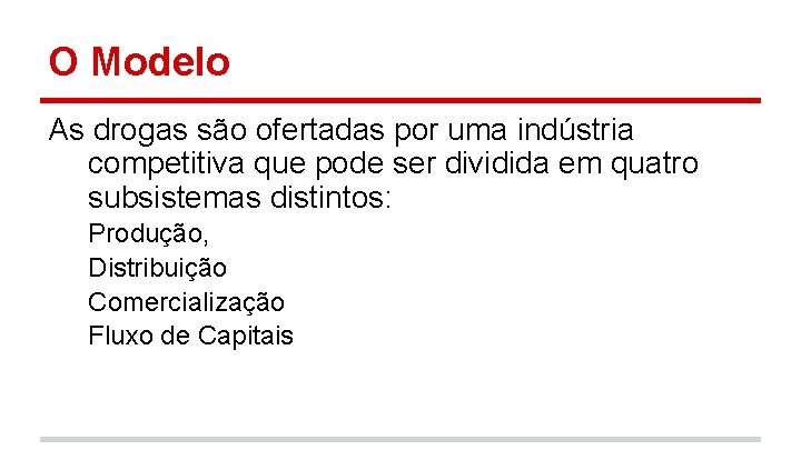 O Modelo As drogas são ofertadas por uma indústria competitiva que pode ser dividida