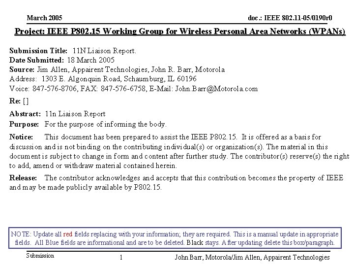 March 2005 doc. : IEEE 802. 11 -05/0190 r 0 Project: IEEE P 802.