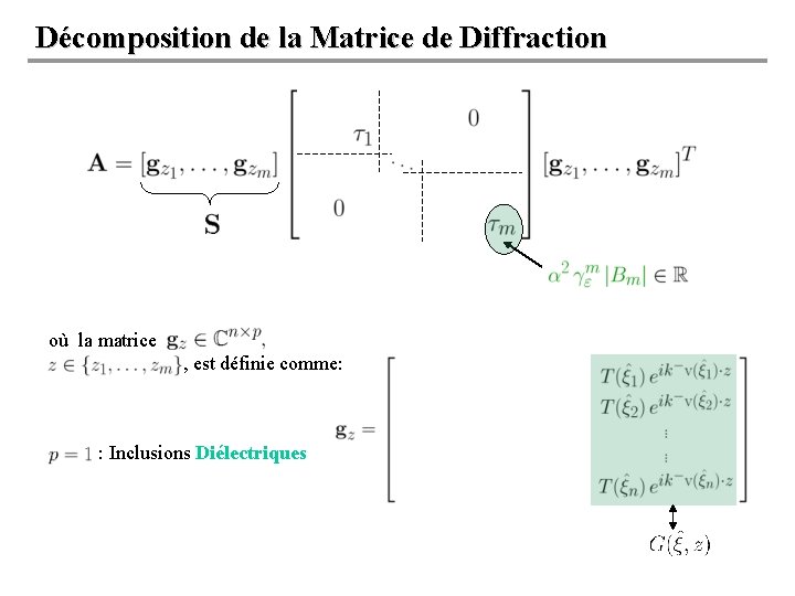 Décomposition de la Matrice de Diffraction où la matrice , est définie comme: :