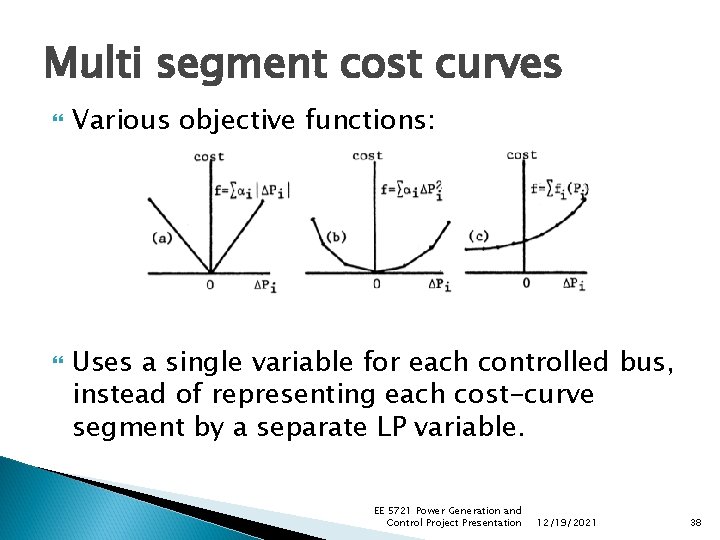 Multi segment cost curves Various objective functions: Uses a single variable for each controlled Multi segment cost curves Various objective functions: Uses a single variable for each controlled