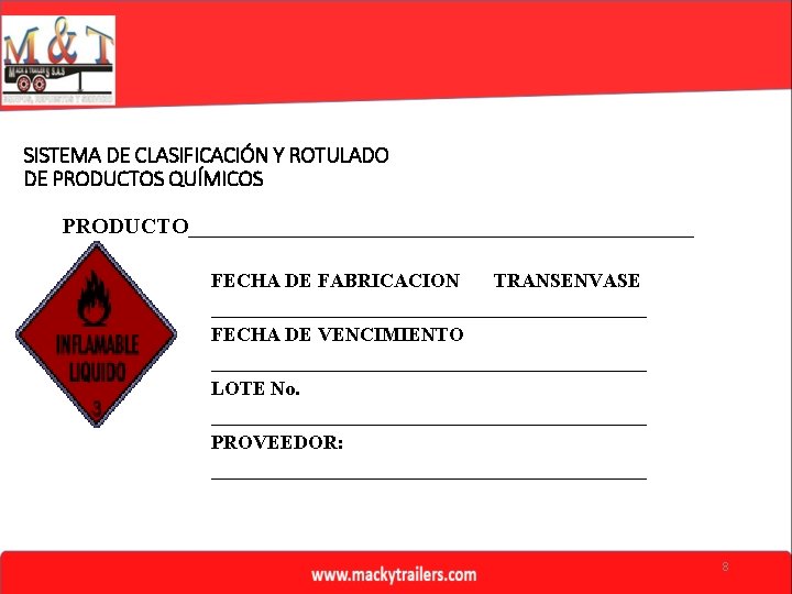 SISTEMA DE CLASIFICACIÓN Y ROTULADO DE PRODUCTOS QUÍMICOS PRODUCTO_______________________ FECHA DE FABRICACION TRANSENVASE ______________________