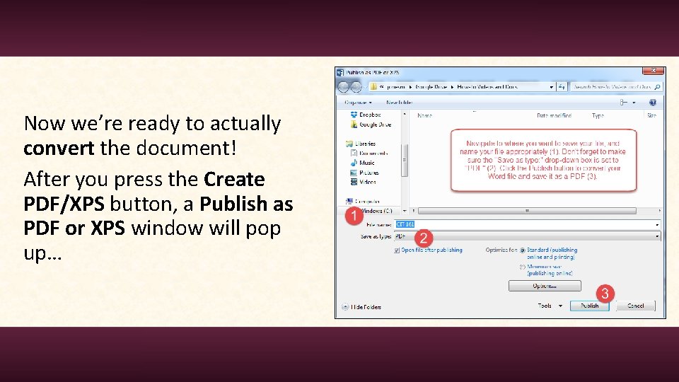 Now we’re ready to actually convert the document! After you press the Create PDF/XPS