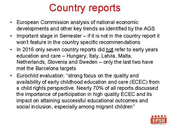 Country reports • European Commission analysis of national economic developments and other key trends