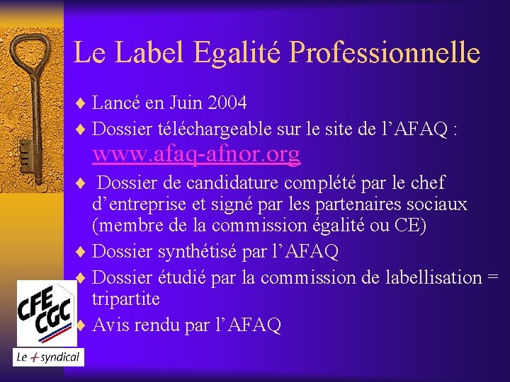 Le Label Egalité Professionnelle ¨ Lancé en Juin 2004 ¨ Dossier téléchargeable sur le