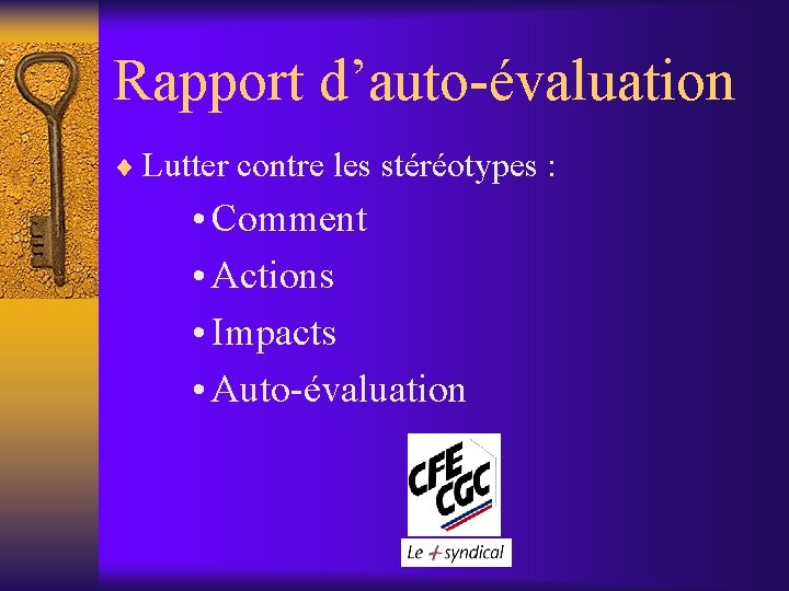 Rapport d’auto-évaluation ¨ Lutter contre les stéréotypes : • Comment • Actions • Impacts