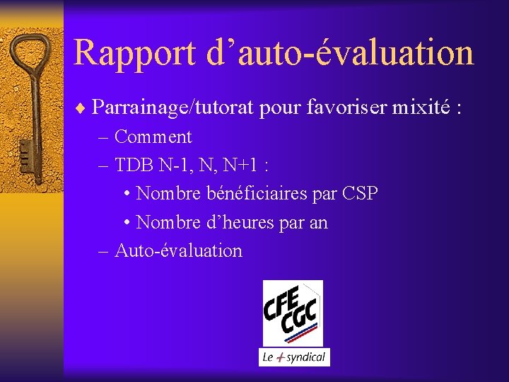 Rapport d’auto-évaluation ¨ Parrainage/tutorat pour favoriser mixité : – Comment – TDB N-1, N,