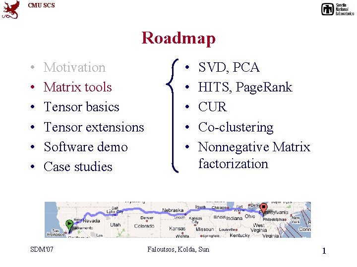 CMU SCS Roadmap • • • Motivation Matrix tools Tensor basics Tensor extensions Software