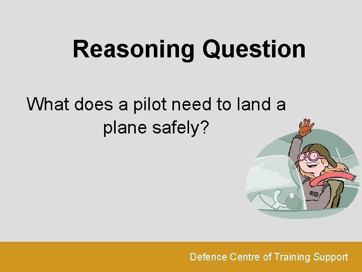 Reasoning Question What does a pilot need to land a plane safely? Defence Centre