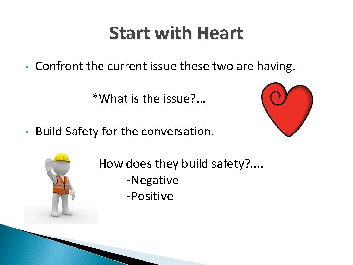Start with Heart • Confront the current issue these two are having. *What is