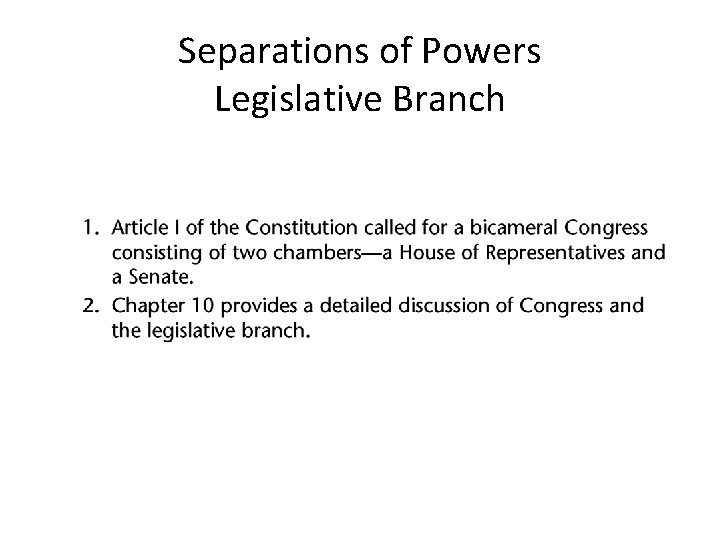 Separations of Powers Legislative Branch 