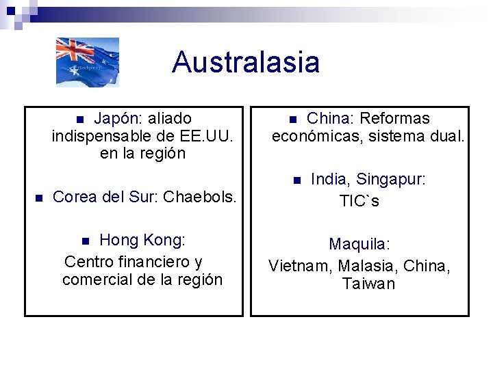 Australasia Japón: aliado indispensable de EE. UU. en la región n China: Reformas económicas,