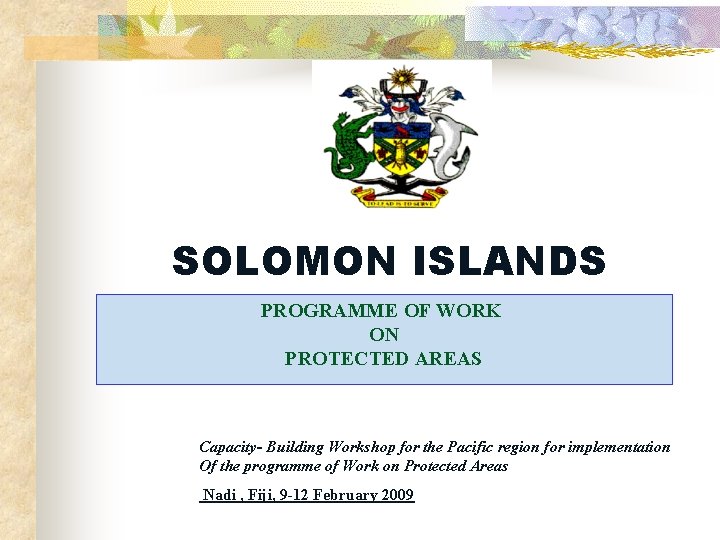 SOLOMON ISLANDS PROGRAMME OF WORK ON PROTECTED AREAS Capacity- Building Workshop for the Pacific