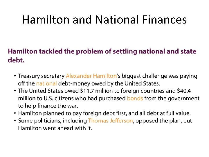 Hamilton and National Finances 