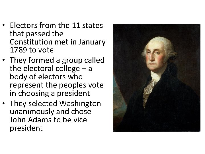  • Electors from the 11 states that passed the Constitution met in January