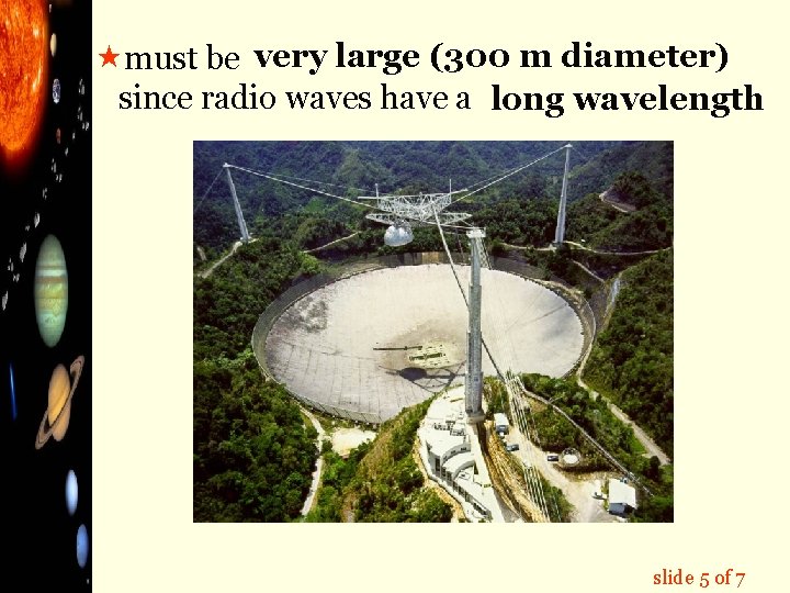  «must be very large (300 m diameter) since radio waves have a long