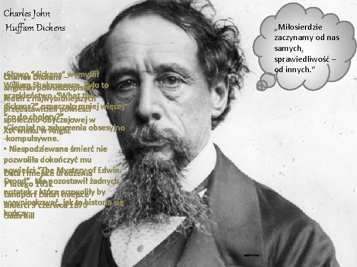 Charles John Huffam Dickens • Charles Słowo “dickens” Dickens –wymyślił William Było to angielski.