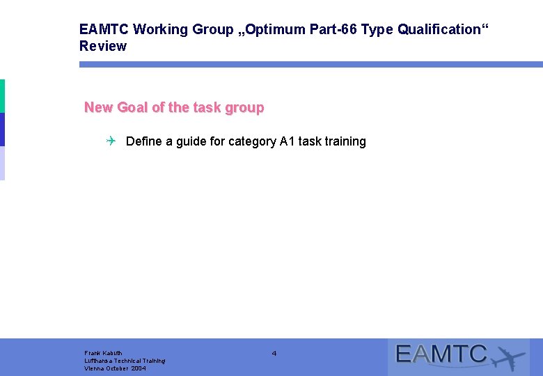 EAMTC Working Group „Optimum Part-66 Type Qualification“ Review New Goal of the task group