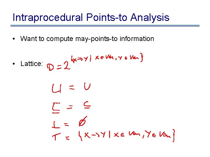 Intraprocedural Points-to Analysis • Want to compute may-points-to information • Lattice: 