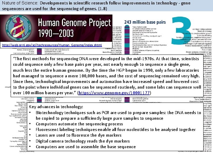 Nature of Science: Developments in scientific research follow improvements in technology - gene sequencers