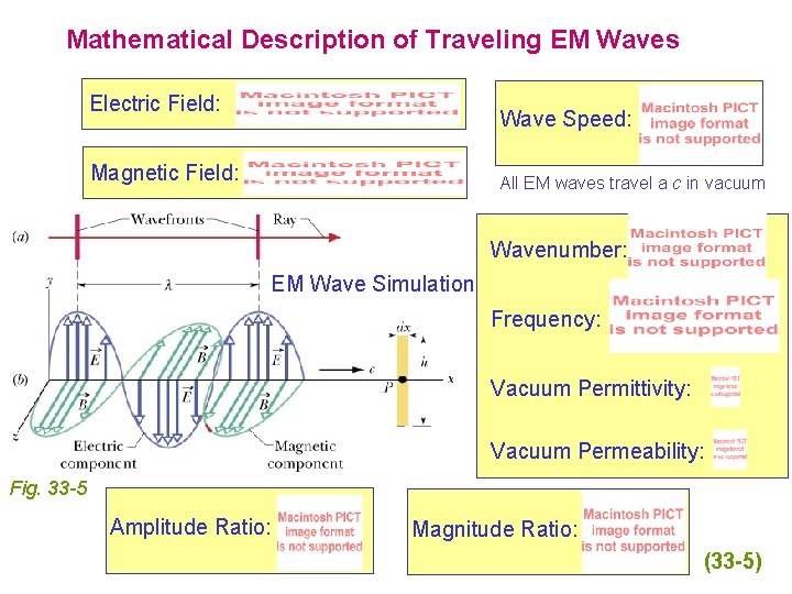 Mathematical Description of Traveling EM Waves Electric Field: Wave Speed: Magnetic Field: All EM