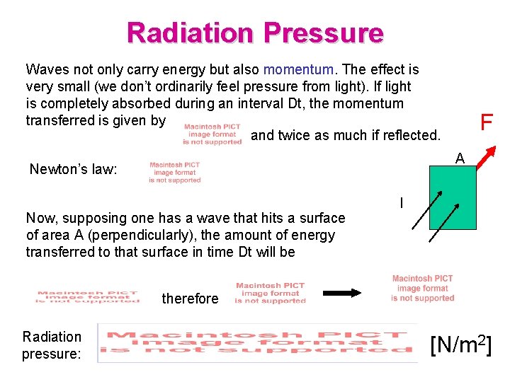 Radiation Pressure Waves not only carry energy but also momentum. The effect is very