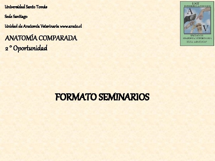 Universidad Santo Tomás Sede Santiago Unidad de Anatomía Veterinaria www. anato. cl ANATOMÍA COMPARADA