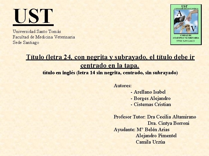 UST Universidad Santo Tomás Facultad de Medicina Veterinaria Sede Santiago Título (letra 24, con