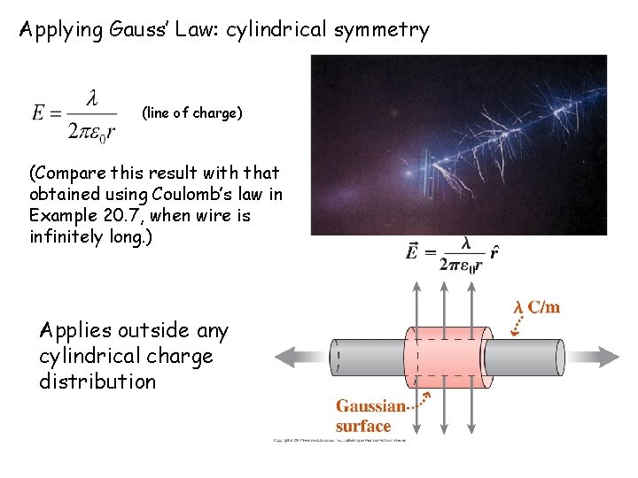 Applying Gauss’ Law: cylindrical symmetry (line of charge) (Compare this result with that obtained