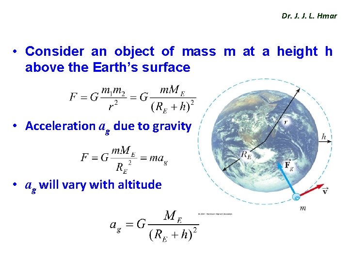 Dr. J. J. L. Hmar • Consider an object of mass m at a